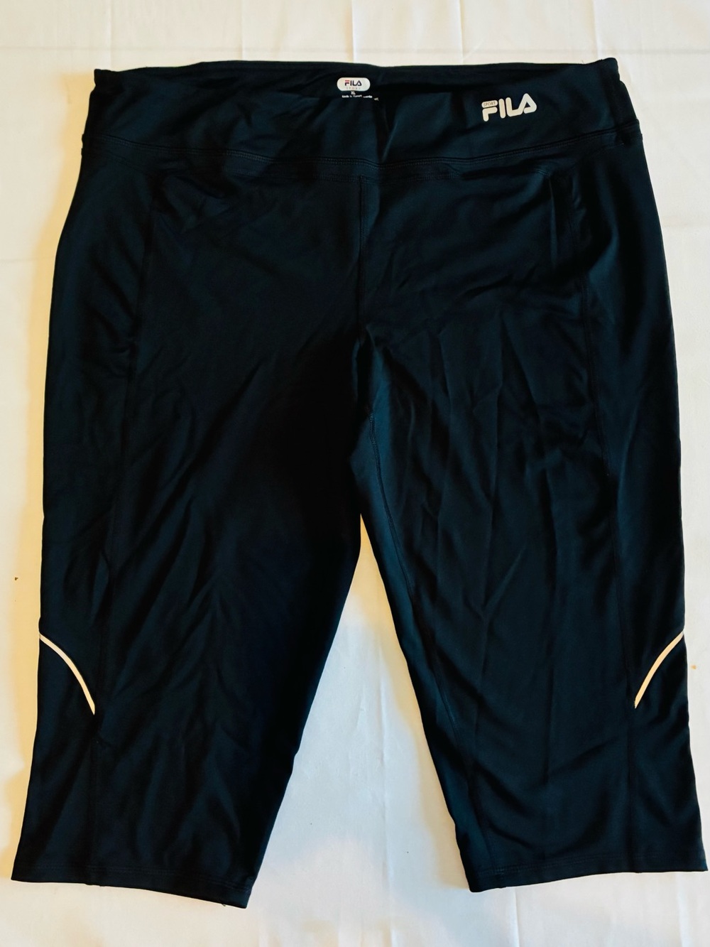 Fila Girls Black Capri Athletic Leggings with White Accents